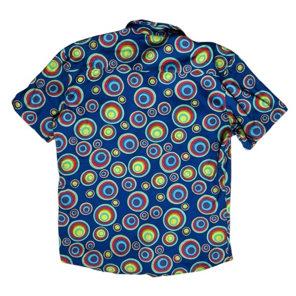JOGAL Circle Pattern Short Sleeve Shirt sz L Casual Button Pockets Colorful Fun - Picture 2 of 8